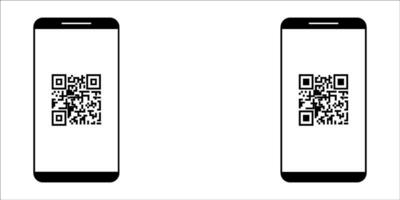 QR code scanning icon. in smartphone. hand holding Mobile phone in line style, illustration on white background vector