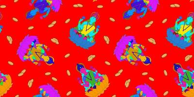 vibrant abstract seamless pattern festive diwali design colorful goddess lakshmi with golden coins bright red background textile decor design vector