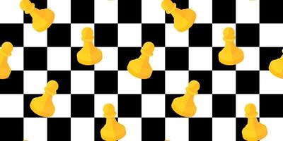 naive style seamless pattern of yellow chess pawns on black and white checkered background, simple playful web design poster textiles vector