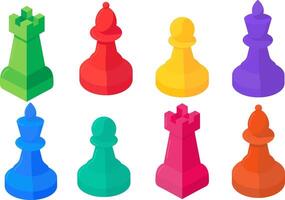 colorful bold chess pieces set vibrant clashing colors style for chess day, tournament, kids game, web design, backgrounds, prints and decorations vector