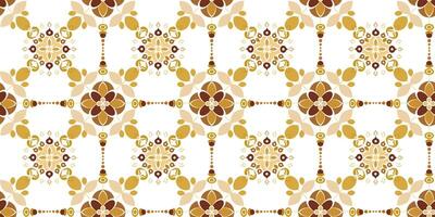 elegant seamless pattern with golden floral and geometric ornaments on white background, intricate decorative textile design, repeating stylish motif vector