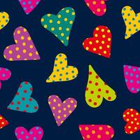seamless pattern of colorful polka dot hearts on dark blue background, fun and vibrant love design for valentine's day romantic themes, repeating texture vector