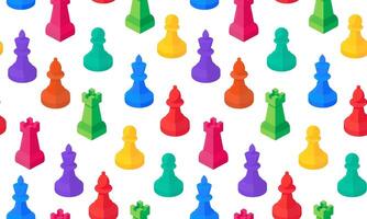 colorful isometric chess pieces seamless bright pattern white background, web design textile fun strategy game texture vector
