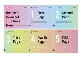 Microblog social media carousel design. Six page carousel in portrait frame, seamless, minimalist style vector