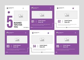 Black and white 6 page carousel banner template design for tips and tricks sharing. Microblog social media carousel. Six page carousel in portrait frame, seamless, minimalist theme vector