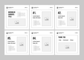 White 6 page carousel banner template design for tips and tricks sharing. Microblog social media carousel. Six page carousel in portrait frame, seamless, minimalist style vector