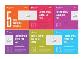 Minimal and multiple colors six page carousel banner template design for tips and tricks sharing. Microblog social media carousel. carousel design in portrait frame, seamless, minimalist style vector