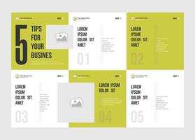 Creative and minimal 6 page carousel banner template design for tips and tricks sharing. Microblog social media carousel. Six page carousel in portrait frame, seamless, minimalist style vector