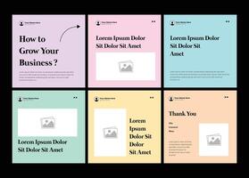Multiple colors social media carousel. Six page carousel in portrait frame, seamless, minimalist style with gradient theme vector
