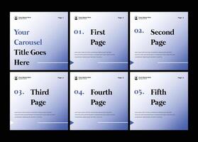 Microblog social media carousel. Six page carousel in portrait frame, seamless, minimalist style with gradient theme vector
