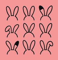 Cute Bunny Ears Icon Set in Minimal Line Style on Pink Background vector