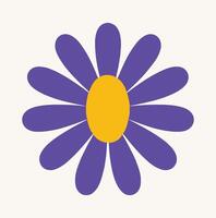 Simple Purple Daisy Flower with Yellow Centre in Flat Minimal Style on Light Background vector