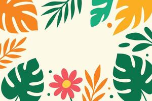 Abstract Tropical Foliage Frame with Bold Orange, Green, and Teal Leaves on Soft Yellow Background for Summer-Themed Designs, With Copy Space for Text vector