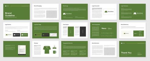Green Brand Guideline Brand Strategy Guideline Template. Complete Brand Identity Guidelines Template, Professional Logo Presentation, Modern Brand Guidelines Template vector