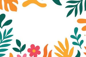 Tropical Flat Design Background with Colourful Leaves and Flowers and Copy Space for Text on White for Creative Projects vector