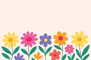 Colourful Hand-Drawn Spring Flowers in Bloom with Empty Background for Text or Design vector