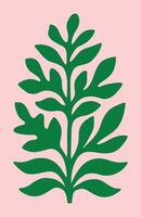 Green Botanical Leaf Silhouette on Soft Pink Background in Modern Abstract Style vector