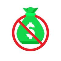 flat illustration of a money bag with a crossed out dollar symbol. no commission fee or zero cost. for financial apps, payment platforms, e commerce, and pricing policy visuals vector