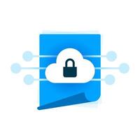 Secure cloud document illustration. Flat design of digital file with cloud and padlock. encrypted online storage, cloud data protection, privacy, and cyber security vector