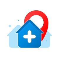 Add location icon. modern illustration of a house symbol with plus sign and map pin. Perfect for indicating add address, set domicile, or define new location on apps and websites vector