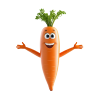 Carrot character displaying joy with arms outstretched in a colorful cartoon style png
