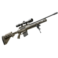 Modern precision rifle with advanced optics and tactical features on display in a neutral background setting png