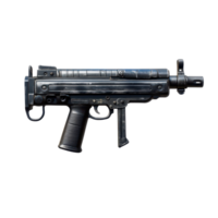 Compact submachine gun displayed against a neutral background showcasing its design and features png