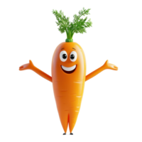 Cartoon happy carrot character with smiling face and leafy top showcasing cheerful personality in a fun style png