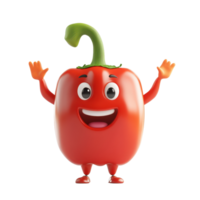Red bell pepper character smiling and waving, promoting healthy eating and fun illustrations png