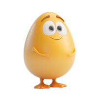 Cute animated egg character with cheerful expression standing on small feet against a plain background png