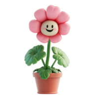 Colorful flower character in a pot brings joy with a smiling face and vibrant petals in a playful garden setting png