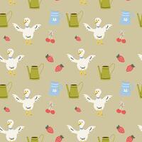 Whimsical cottage decor with ducks and fruits design for pattern use vector