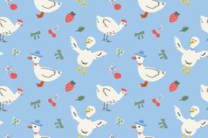 Charming cottagecore pattern with farm animals and fruits for textile design vector