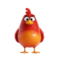 Red cartoon bird character from animated series stands confidently with a smile in a bright, colorful setting png