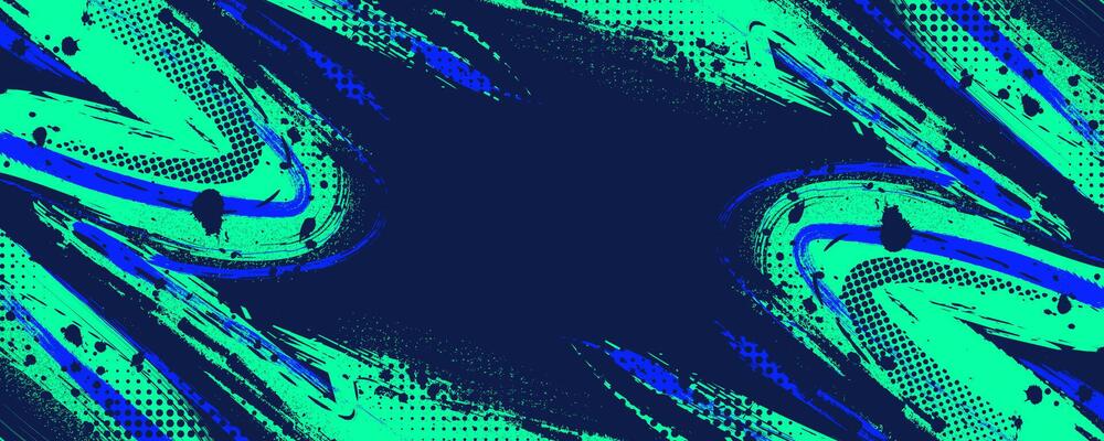 Blue and Green Sports Background Design with Grunge Style and Halftone Effect