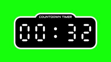 35 second countdown timer with digital display and green screen background suitable for technology, business, productivity concepts in presentations, websites, and social media video