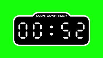 55 second countdown timer with digital display and green screen background suitable for technology, business, productivity concepts in presentations, websites, and social media video