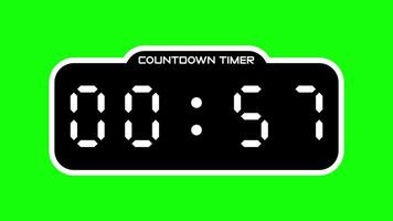 1 minute countdown timer with digital display and green screen background suitable for technology, business, productivity concepts in presentations, websites, and social media video
