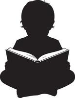 Silhouette of a child engrossed in reading a book. vector