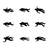 Fallen Human Silhouettes Unconscious Body Poses in Black vector