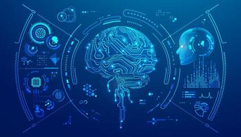 concept of robotics in neurosurgery or machine learning, graphic of AI brain with medical technology interface and artificial intelligence assistance vector
