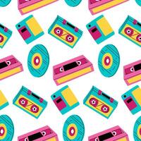 pattern for storing audio data from the 90s, 2000s. Flat color texture. In pop-retro style for greeting cards or posters, for printing on clothes. Fashion and style, clothing, accessories vector