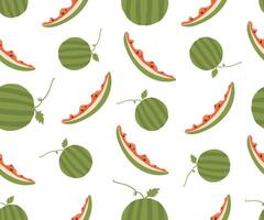 Seamless pattern of green Watermelon and slices highlighted on a white background. design for summer Juicy textile prints and Backgrounds, Festive watermelon day pattern. vector
