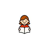 Minimalist Icon of Cute Girl Reading a Book Flat Design for Education and Kids Content vector