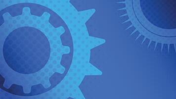 Bright blue background featuring large mechanical gears and dotted halftone pattern perfect for engineering technology innovation and industrial digital designs vector