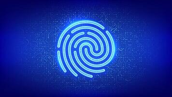 Personal data protection. Biometrics identification. Cyber security. Password control. Private secure safety. Fingerprint icon on circuit board pattern background. PCB printed circuit texture. vector
