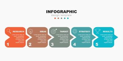 Flat 5 steps infographic with rounded rectangles vector