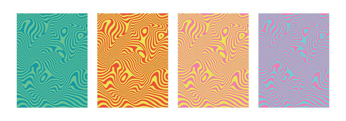 Summer juicy liquify backgrounds. Abstract marble twisted and distorted posters. Hypnotic wavy lines. Retro psychedelic acrylic texture. Hippie groovy swirls, spirals, twirls. Banner template. .