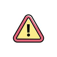 simple cartoon illustration of a warning sign. The sign is a red triangle with rounded corners, a yellow border, and a thick black outline vector