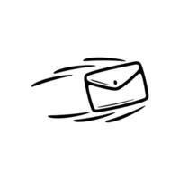 A simple hand drawn, doodle style illustration of an envelope in motion, suggesting rapid delivery or sending vector